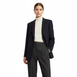 Vtg Emanuel Ungaro Navy Wool Blazer Jacket | Size 12 Dark Academia Minimalist